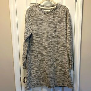 Black, gray, and white striped long sleeve dress